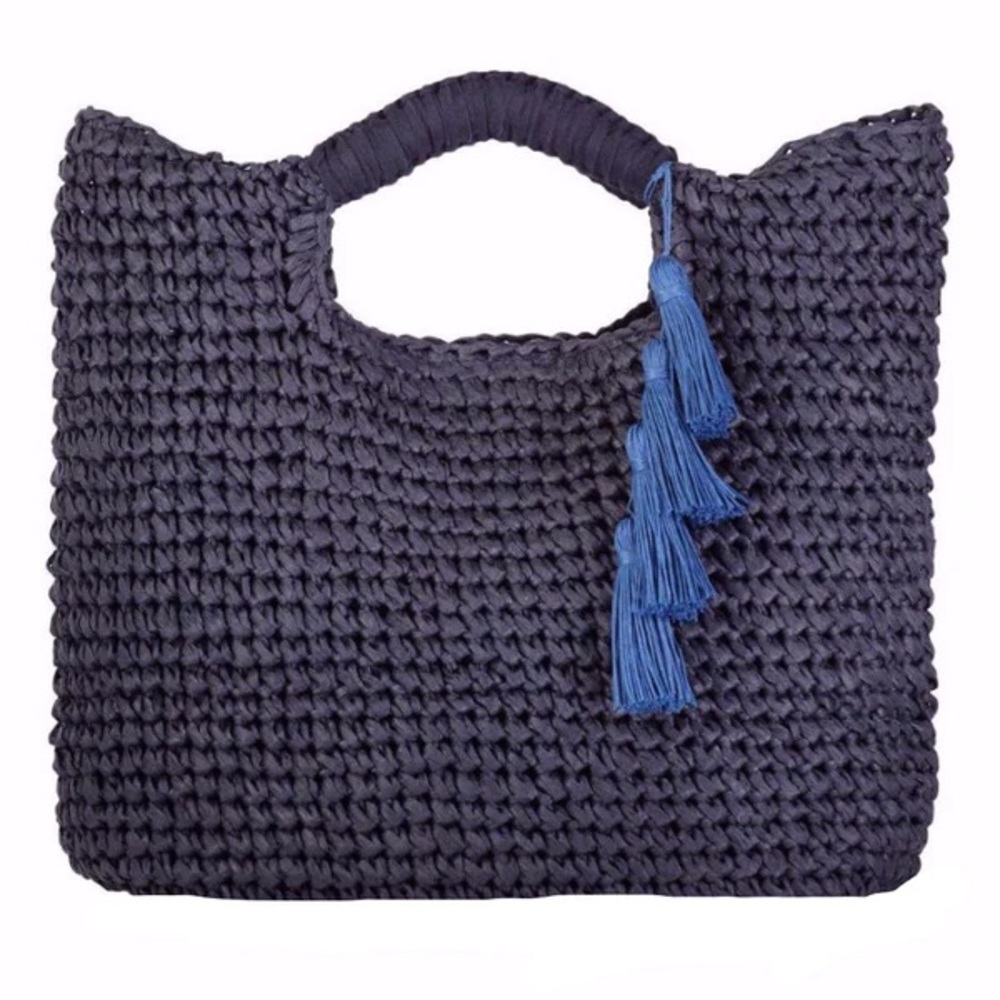 NWOT Fallon & Royce - PALOMA - NAVY WOVEN STRAW TOTE